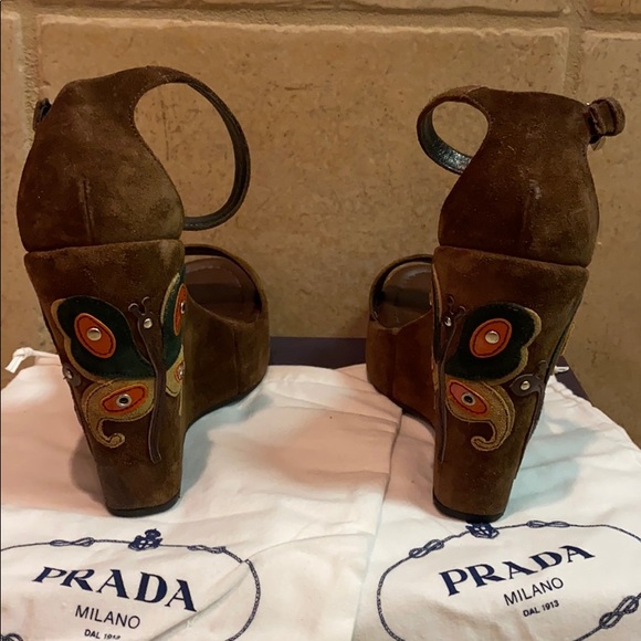 Prada Suede Wedge Sandals - Picture 4 of 9